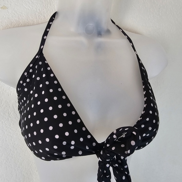 NWT Aerie Polka Dot Wrap Bikini Top Black White Halter Size Small - Picture 3 of 10